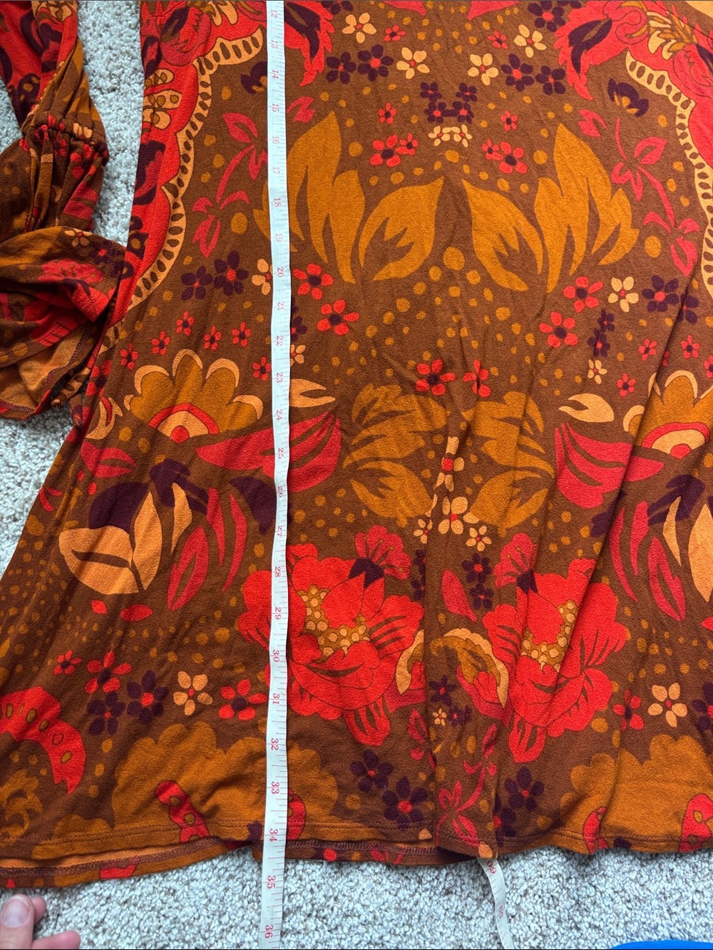 Free People Red & Brown Floral Mock-Neck Long-Sleeve Dress - Picture 5 of 5